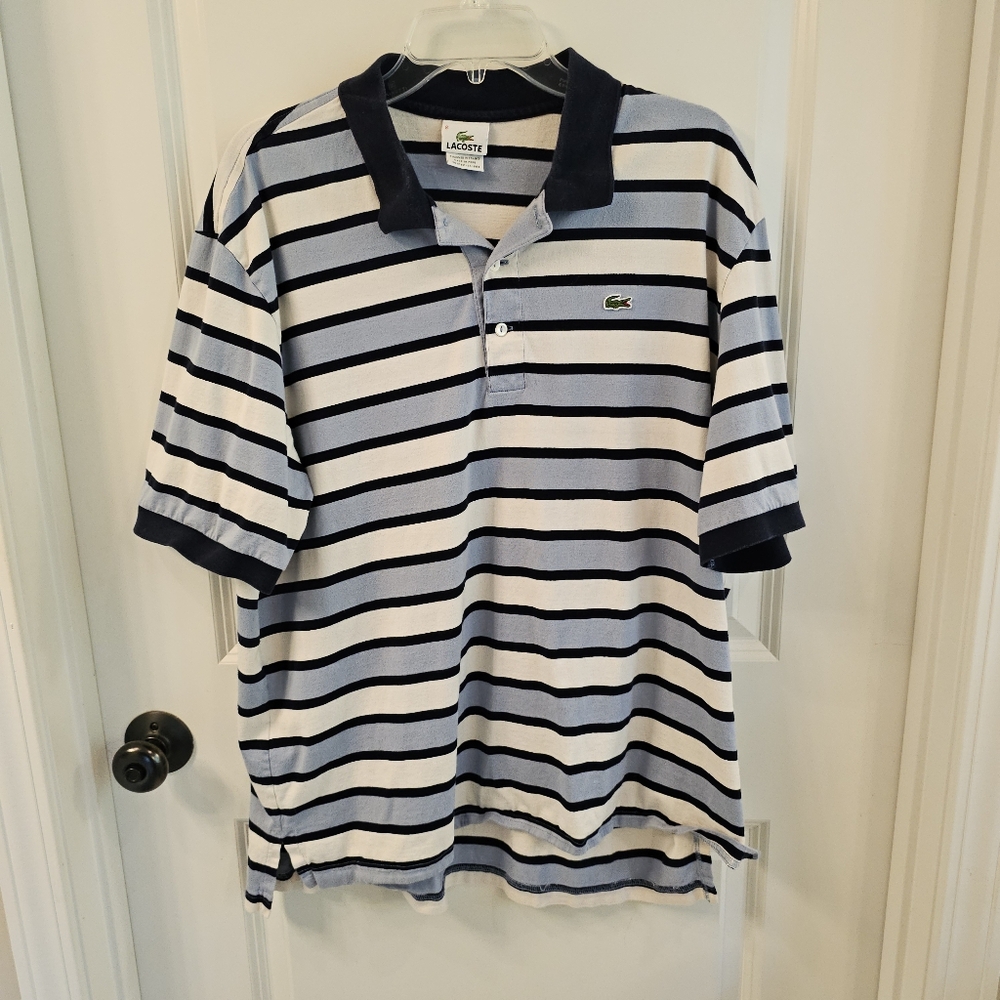 Lacoste Men's Striped Polo Shirt Navy / Light Blue / White | Size 8 / XXL